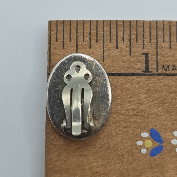 Southwestern Zuni Style Sterling Mosaic Inlay Clip-On Earrings, Handmade, Signed - Picture 12 of 13